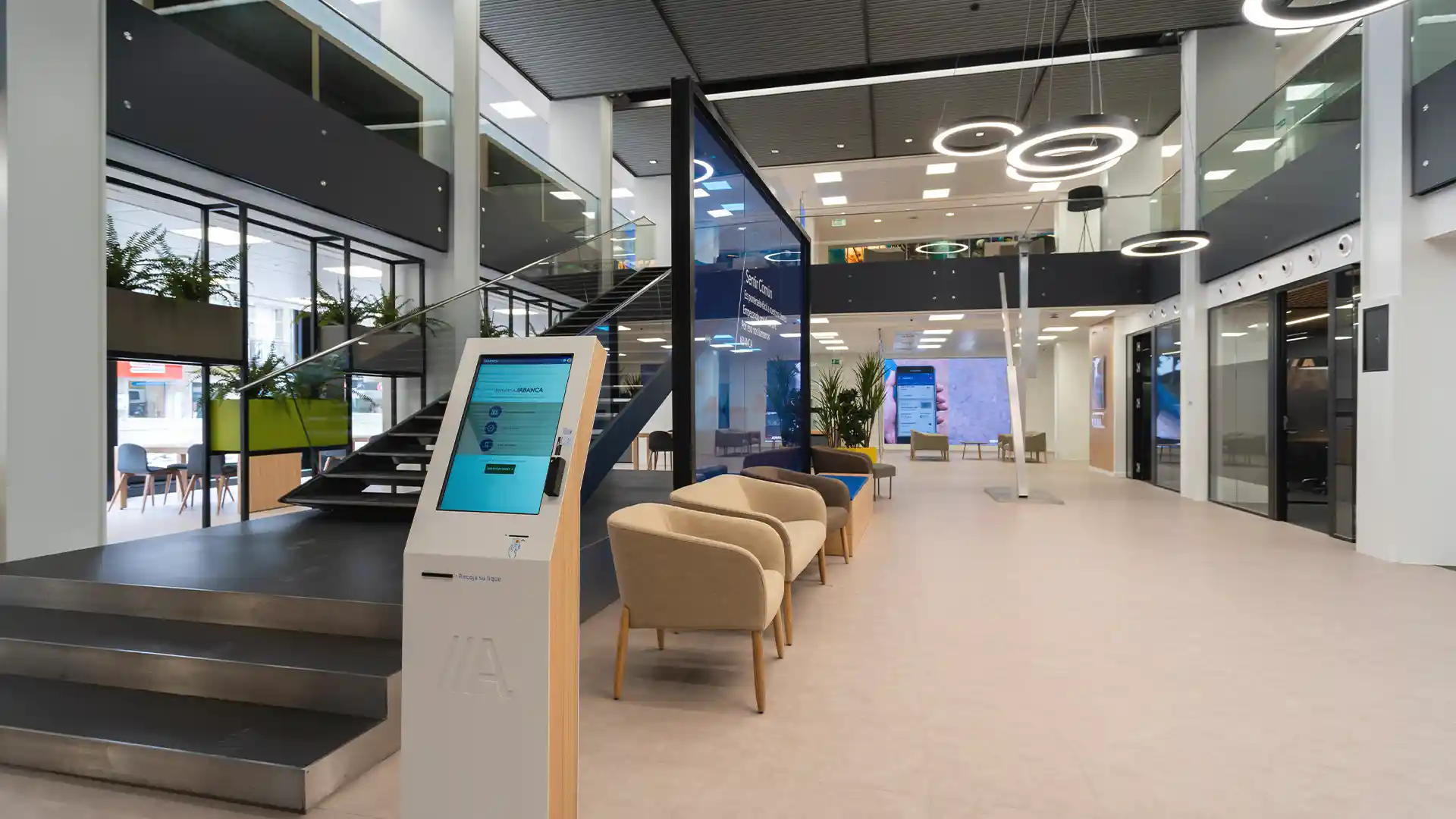 Detail of ABANCA’s digital installations showcasing immersive brand-driven visual content.