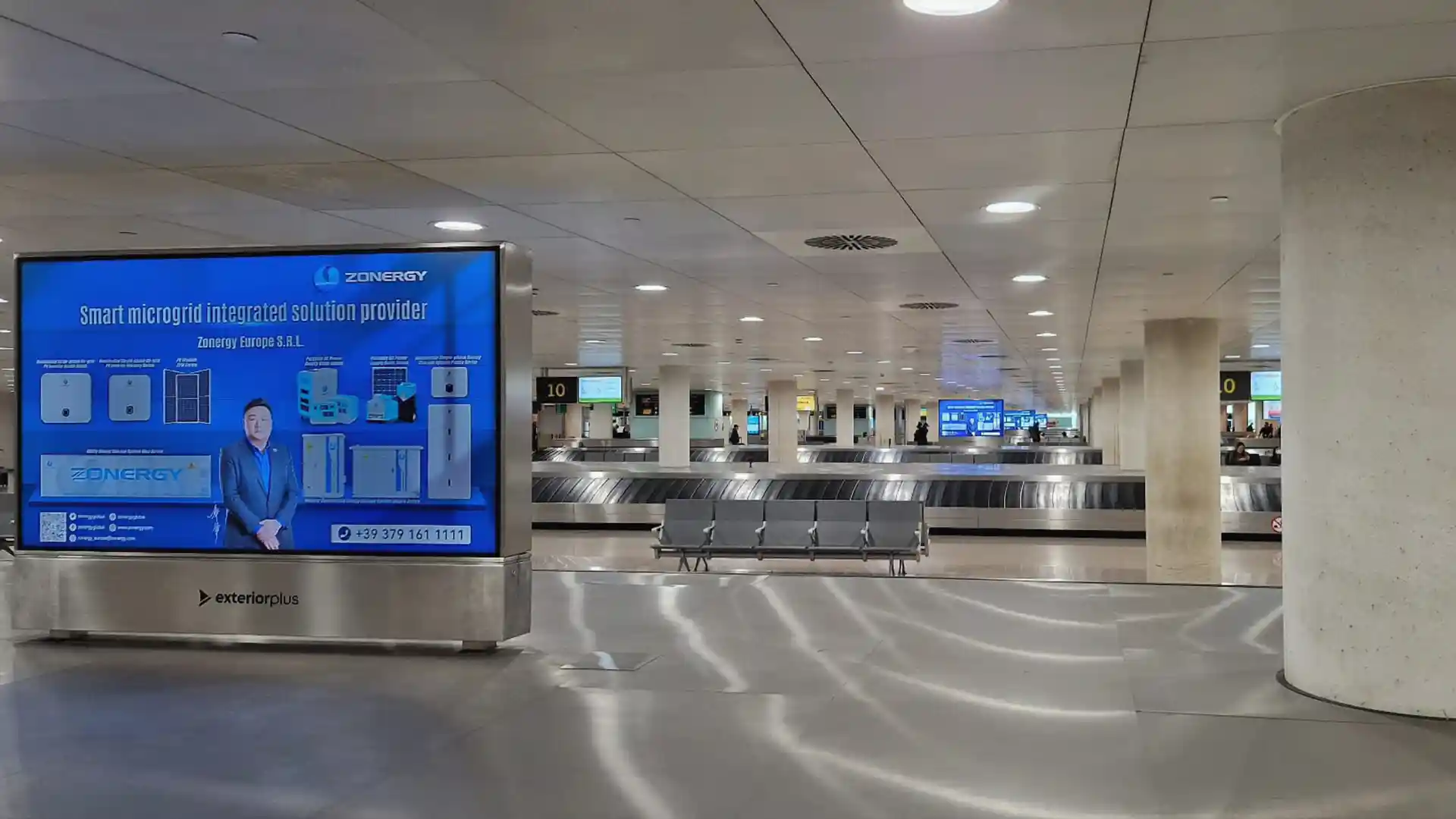 High-resolution LED screens installed in airport transit areas for passenger information and visual impact