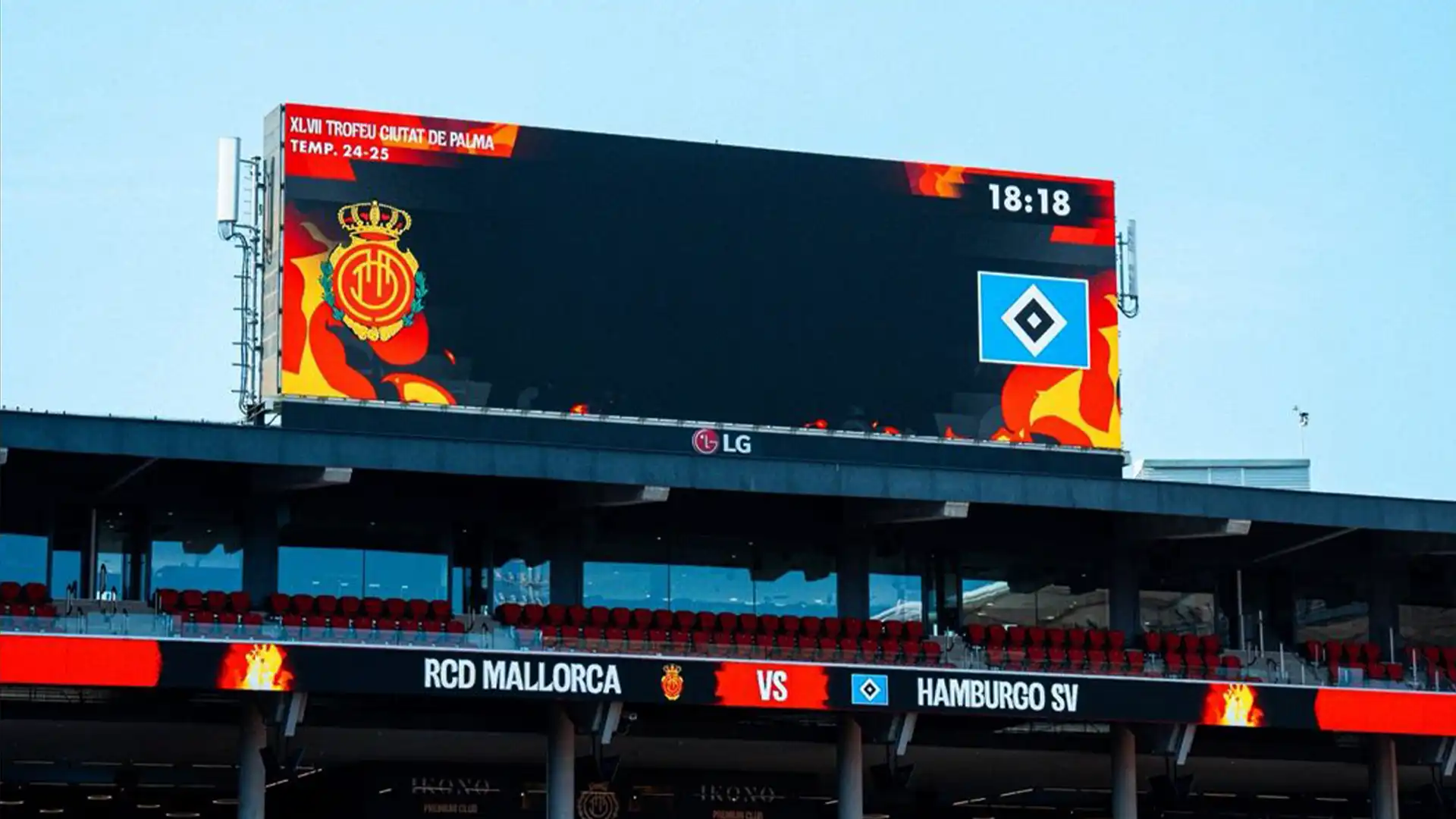 Overview of a Spanish football stadium during the 2025/26 season, showcasing audiovisual installations by TRISON Yellowbricks for professional football clubs.