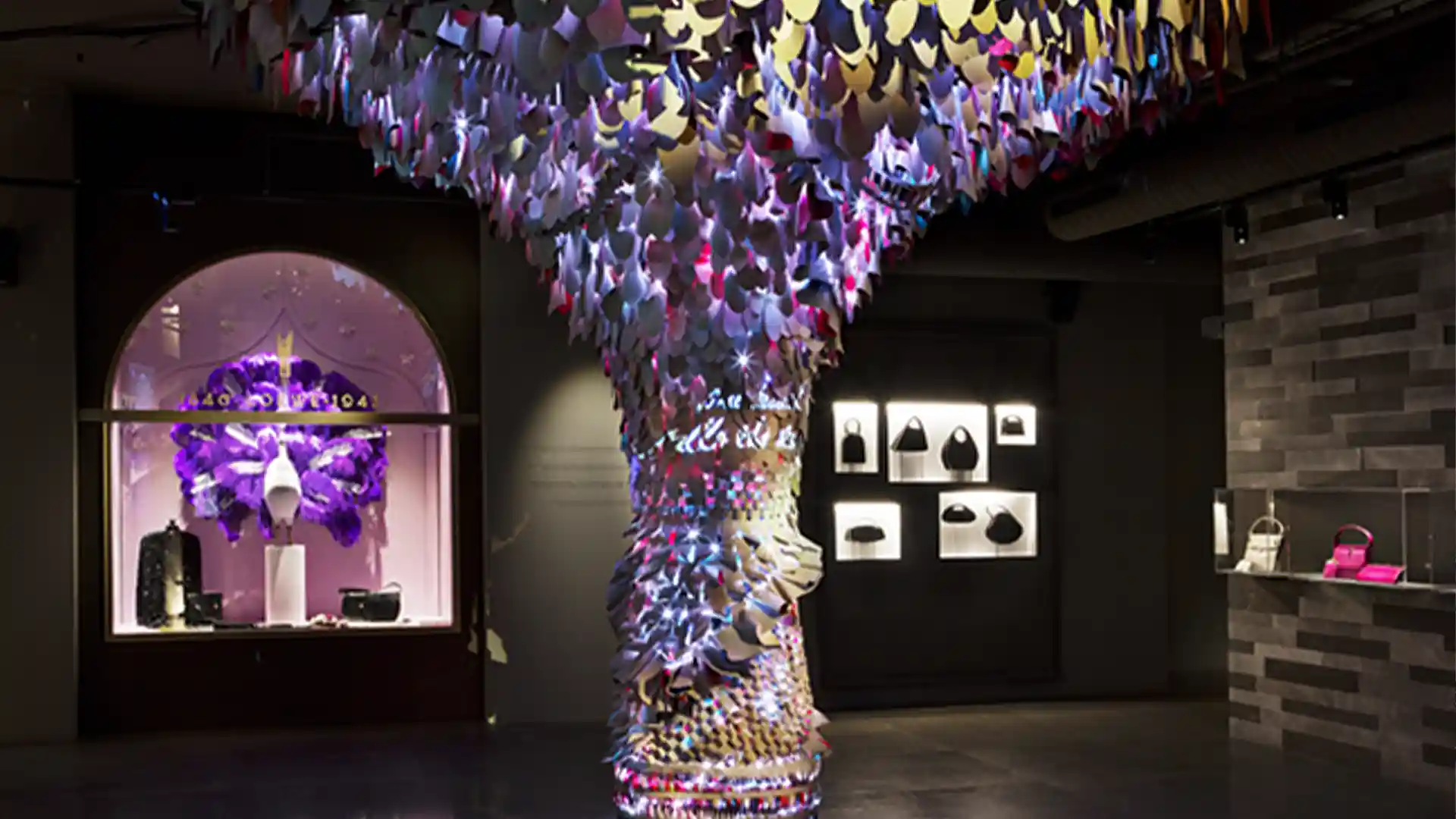 Entorno de proyección inmersiva en LOEWE Gallery Madrid, que combina luz, textura y contenido visual artesanal.