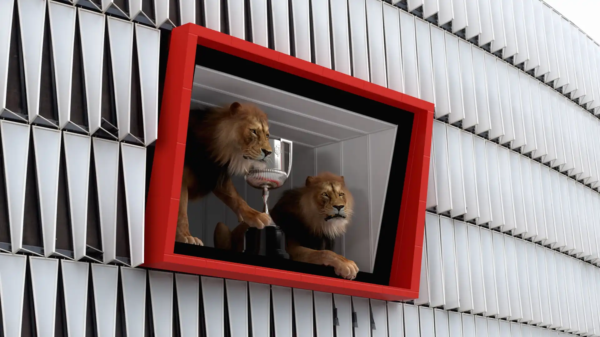 3D lions roaring around the Copa del Rey during San Mamés audiovisual show